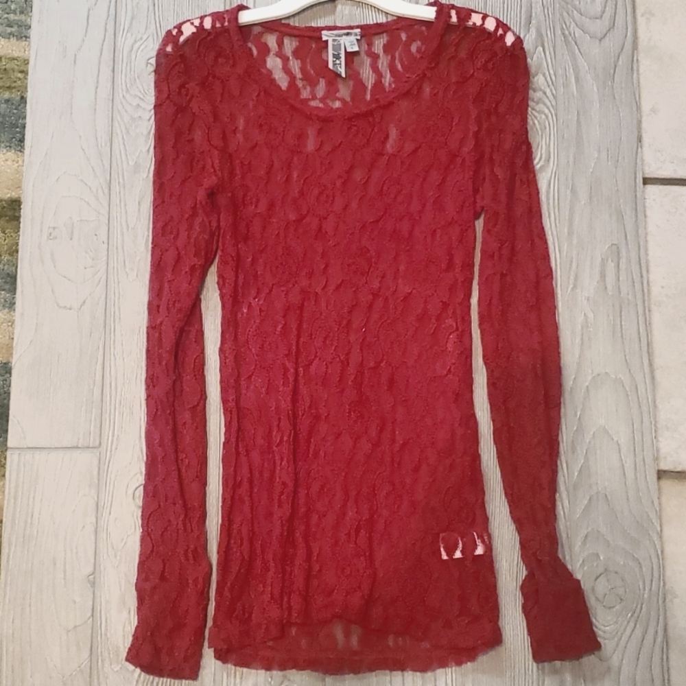 Deep red lace top